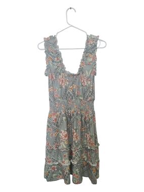 Floral Ruffle Sundress in Sage Green and Pink